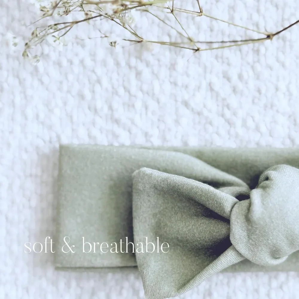 Organic Cotton Bow For Baby | Sustainable Headband | Earthy Sage | Minimalist
